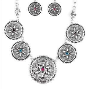 Hippie style necklace- multi color flowers